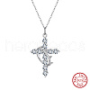 925 Sterling Silver Pave 5A Clear Cubic Zirconia Crown Cross Pendant Necklaces for Women NJEW-C087-03P-2