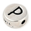 925 Sterling Silver Flat Round with Letter Beads STER-G044-01AS-P-2