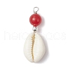 Natural Cowrie Shell & Natural Dyed Malaysia Jade Round Pendants PALLOY-JF03832-02-3