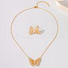 Butterfly Brass Micro Pave Clear Cubic Zirconia Stud Earrings & Pendant Necklaces Sets ZI6473-5