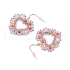 Heart Glass Seed Beaded and  Cubic Zirconia Dangle Earrings STAS-U017-03G-04-2