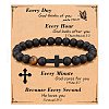 Cross Natural Tiger Eye & Frosted Black Obsidian Round Beads Stretch Bracelets for Men Women WG92FBF-04-1