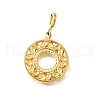 Flat Round with Flower 304 Stainless Steel Pendant Decorations STAS-H202-38G-1