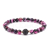 Natural Fire Crackle Agate & Lava Rock Stretch Bracelet BJEW-JB08362-04-1