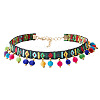 Cloth Embroidery Band with Colorful Wool Pom Pom Ball Tassel Choker Necklaces for Women FS-WG50431-01-4