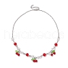 Crackle Glass & Natural Quartz Crystal Fruit Bib Necklaces for Women NJEW-JN05203-02-4