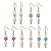 Mother's Day Jewellery Brass Glass Flower with Oval Dangle Earrings EJEW-MZ00442-2