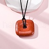 Natural Red Jasper Square Pendants Black PU Leather Cord Necklaces NJEW-K285-01C-2