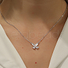 Elegant 925 Sterling Silver Pave Clear Cubic Zirconia Butterfly Pendant Necklaces for Women's Vacation TG1092-6