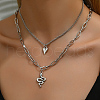Gothic Style Zinc Alloy Snake Heart Pendant Double Layer Necklace Unisex Party Jewelry UY0125-2