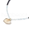 Natural Aquamarine & Lava Rock Beaded Necklace with Brass Charm NJEW-JN03997-4