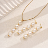 Elegant Stainless Steel & Round Plastic Imitation Pearl Stud Earrings & Necklaces Sets for Women QM1895-1