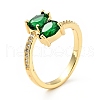 Green Cubic Zirconia Teardrop Open Cuff Ring KK-D080-02G-3