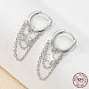 Anti-Tarnish Rhodium Plated 925 Sterling Silver Star & Chains Tassel Dangle Hoop Earrings for Women EJEW-F317-21P-2