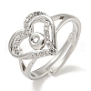 Heart with Letter Rack Plating Brass Micro Pave Clear Cubic Zirconia Adjustable Rings for Women RJEW-I105-01P-O-1