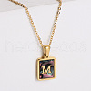 304 Stainless Steel Pave Natural Paua Shell Rectangle Initial Pendant Necklaces for Women FS-WG38E89-13-1