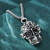 Skull Zinc Alloy Jet Rhinestone Pendant Necklaces NJEW-Z062-02AS-3