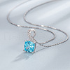 Square Rhodium Plated 925 Sterling Silver Pave Cubic Zirconia Pendant Necklaces & Stud Earrings Sets for Women WG8F2D6-01-3