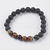 Natural Lava Rock and Natural Tiger Eye Beads Stretch Bracelets BJEW-E326-10K-1