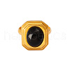Rectangle 304 Stainless Steel with Natural Black Stone Finger Rings FS-WGC7C9F-02-1