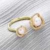 Brass with Natural Pearl Adjustable Cuff Rings RJEW-Q023-03G-1