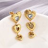 Heart 304 Stainless Steel Clear Cubic Zirconia  Dangle Stud Earrings EJEW-D319-17G-2