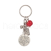 Tibetan Style Alloy Flat Round and Word Pendant Keychain with Apple Resin Charms KEYC-TA00007-1