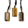 Natural Tiger Eye Rectangle Pendant Necklace with Nylon Cord for Women NJEW-C001-01B-02-1