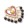 3Pcs 3 Styles Natural Black Onyx(Dyed & Heated) & Carnelian & Rose Quartz & Glass Seed Beads Pendants PALLOY-MZ00444-4