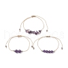 3Pcs 3 Style Natural Amethyst Braided Bead Bracelets Set BJEW-JB09334-02-1