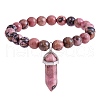 Natural Rhodochrosite Stretch Bracelet with Bullet Shape Charm BJEW-SZ0002-56A-1