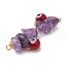 5Pcs 5 Styles Natural Red Aventurine & Natural Green Aventurine & Natural Red Jasper & Natural Amethyst & Glass Chip Copper Wire Wrapped Handmade Lampwork Red Evil Eye Connector Charms PALLOY-JF02977-01-4