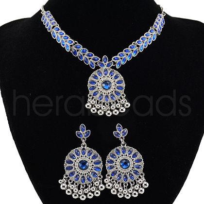 Retro Alloy Rhinestone Stud Earrings & Pendant Necklaces Sets FS-WGCC636-01-1