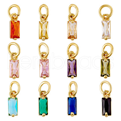 12Pcs 12 Colors Brass Micro Pave Cubic Zirconia Charms FIND-TA0005-61-1