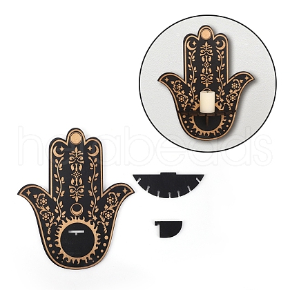 Hamsa Hand Wooden Crystal Sphere Display Stands AJEW-G047-01E-1