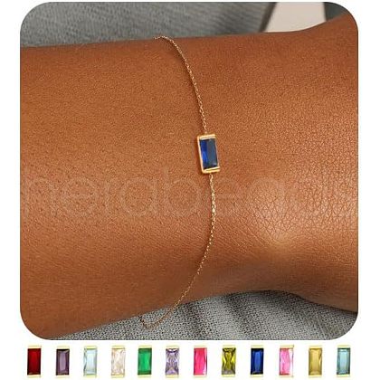 September Birthstone Brass Pave Cubic Zirconia Rectangle Link Bracelets WG17BBA-08-1