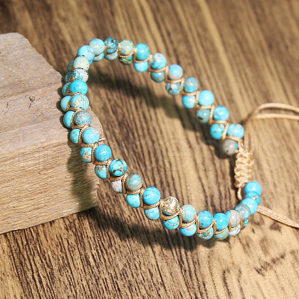 Dyed Natural Imperial Jasper Round Beaded Braided Bead Bracelets WGA4FF5-14-1