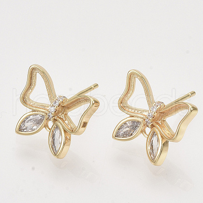 Brass Micro Pave Clear Cubic Zirconia Stud Earring Findings KK-T054-52G-NF-1