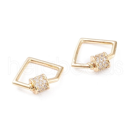 Brass Micro Pave Clear Cubic Zirconia Screw Carabiner Lock Charms KK-F814-33G-1