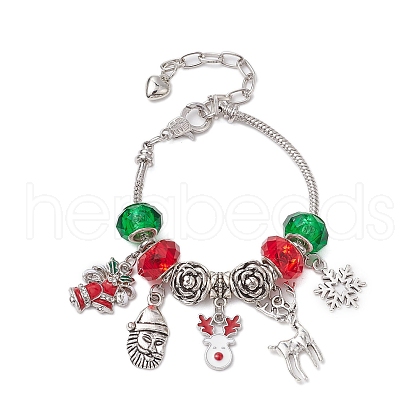 Christmas Theme Glass & Alloy European Beads Bracelets for Women BJEW-JB11198-01-1