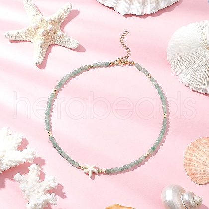 Summer Beach Natural Green Aventurine Round Beaded Necklaces NJEW-JN05262-05-1
