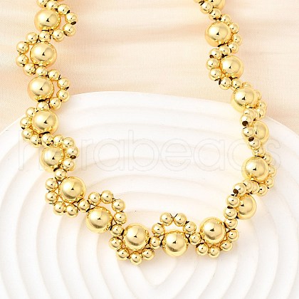 Brass Round Beaded Necklaces NJEW-D314-06G-1