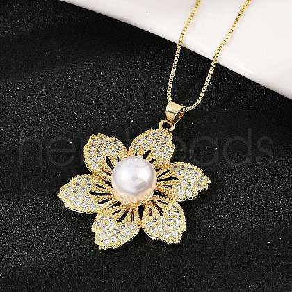 Brass Micro Pave Cubic Zirconia and Plastic Beads Necklaces NJEW-Q041-07G-1