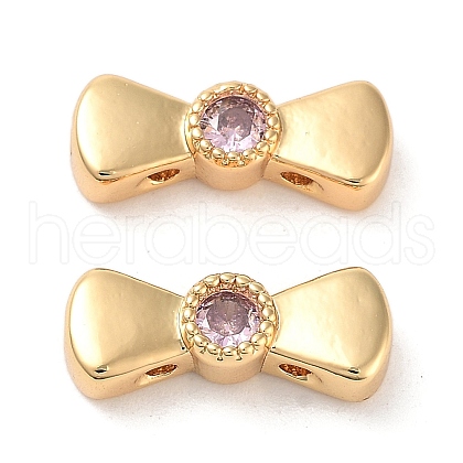 Brass Pave Pink Cubic Zirconia Bowknot Multi-Strand Links KK-B102-37B-01G-1