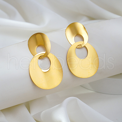 Elegant Stainless Steel Oval Dangle Stud Earrings WF4501-1