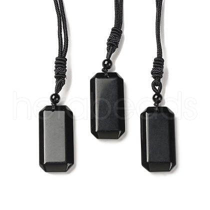 Natural Obsidian Rectangle Pendant Necklace with Nylon Cord for Women NJEW-C001-01A-02-1