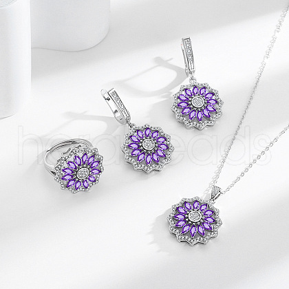 Flower Brass Micro Pave Cubic Zirconia Jewelry Set FS-WG0AAA8-01-1
