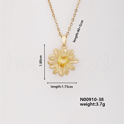 Shiny Sunflower Brass Micro Pave Cubic Zirconia Pendant Necklace for Women SR9149-1-1