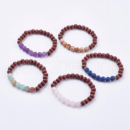 Frosted Mixed Gemstone Stretch Bracelets BJEW-JB03169-1