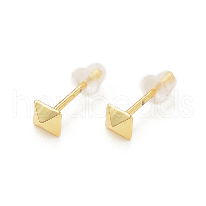 Rack Plating Brass Pyramid Stud Earrings for Women KK-B069-03G-1